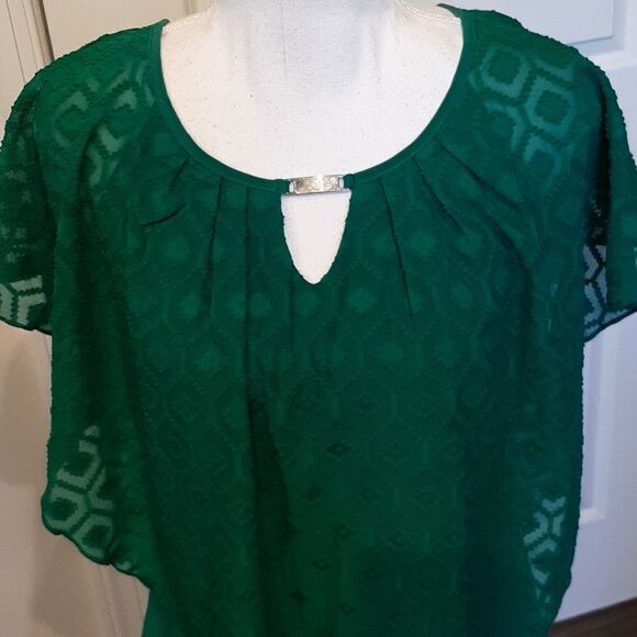 Notations Emerald Green Tank Shirt with Green Sheer Overlay NWT - Picture 2 of 13